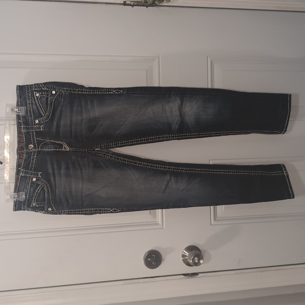ROCK REVIVAL Johanna Bling Rhinestone Flap Pockets Skinny Jeans 28